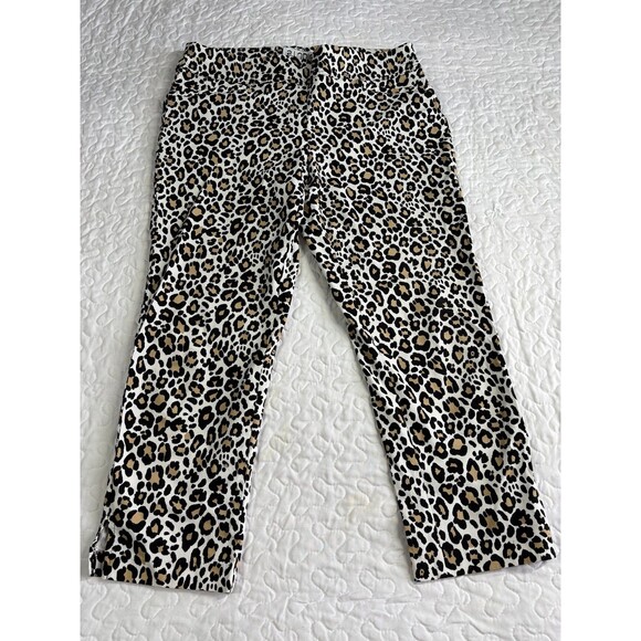 Studio 253 Leopard Animal Print Cropped Stretch Pants size large petite - Picture 2 of 6